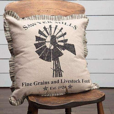 Sawyer Mill Charcoal Windmill Pillow Blue, Charcoal, Red - The Fox Decor
